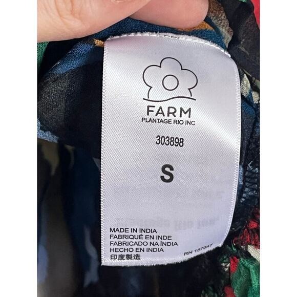 Farm Rio Chevron Tropical Forest Smocked Long Sleeve Blouse Black Small - Picture 8 of 10